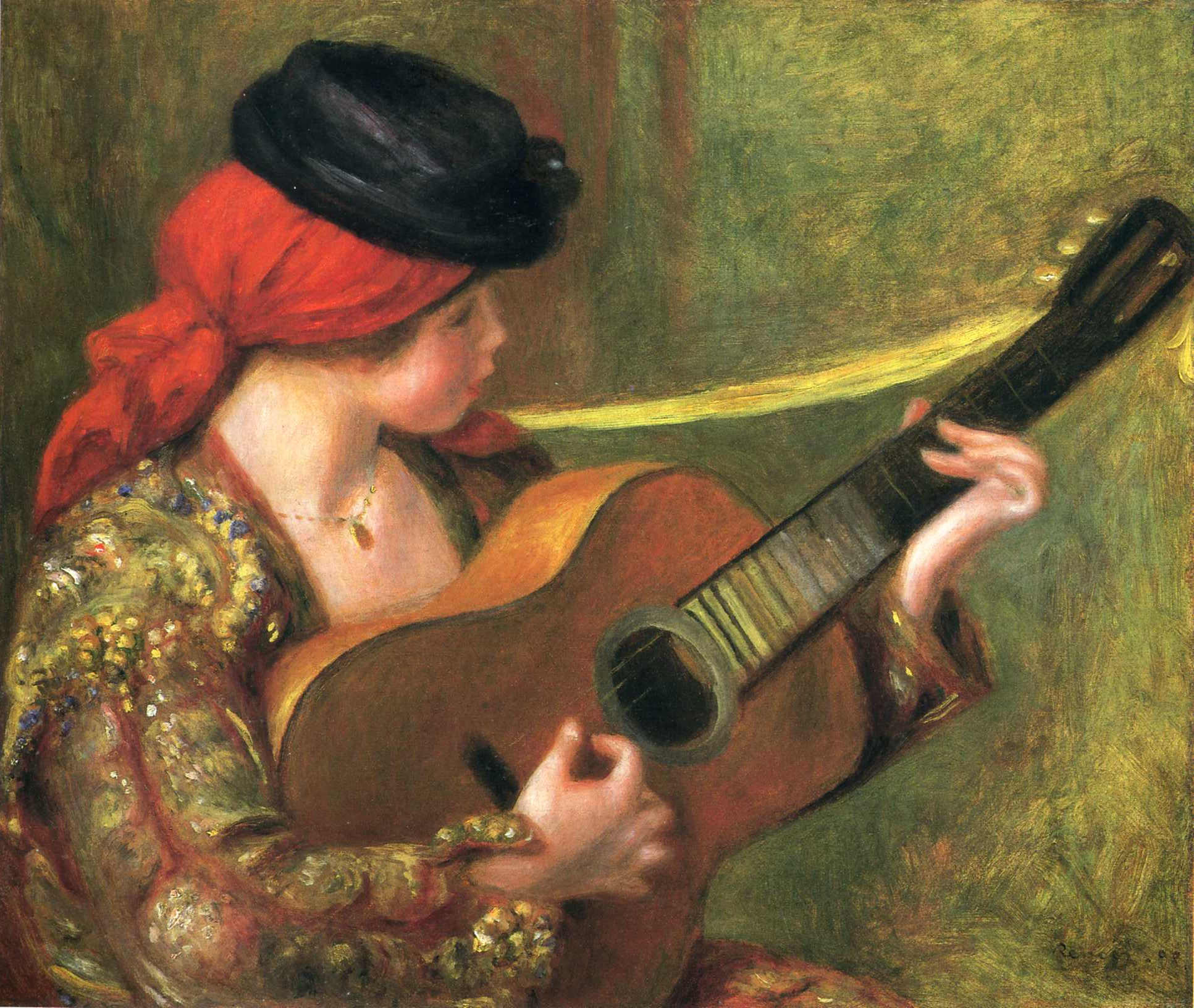 Young Spanish Woman with a Guitar - Pierre-Auguste Renoir painting on canvas - Click Image to Close